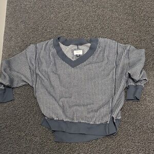American Eagle Outfitters Women's Blue/Gray Off-the-Shoulder Sweater